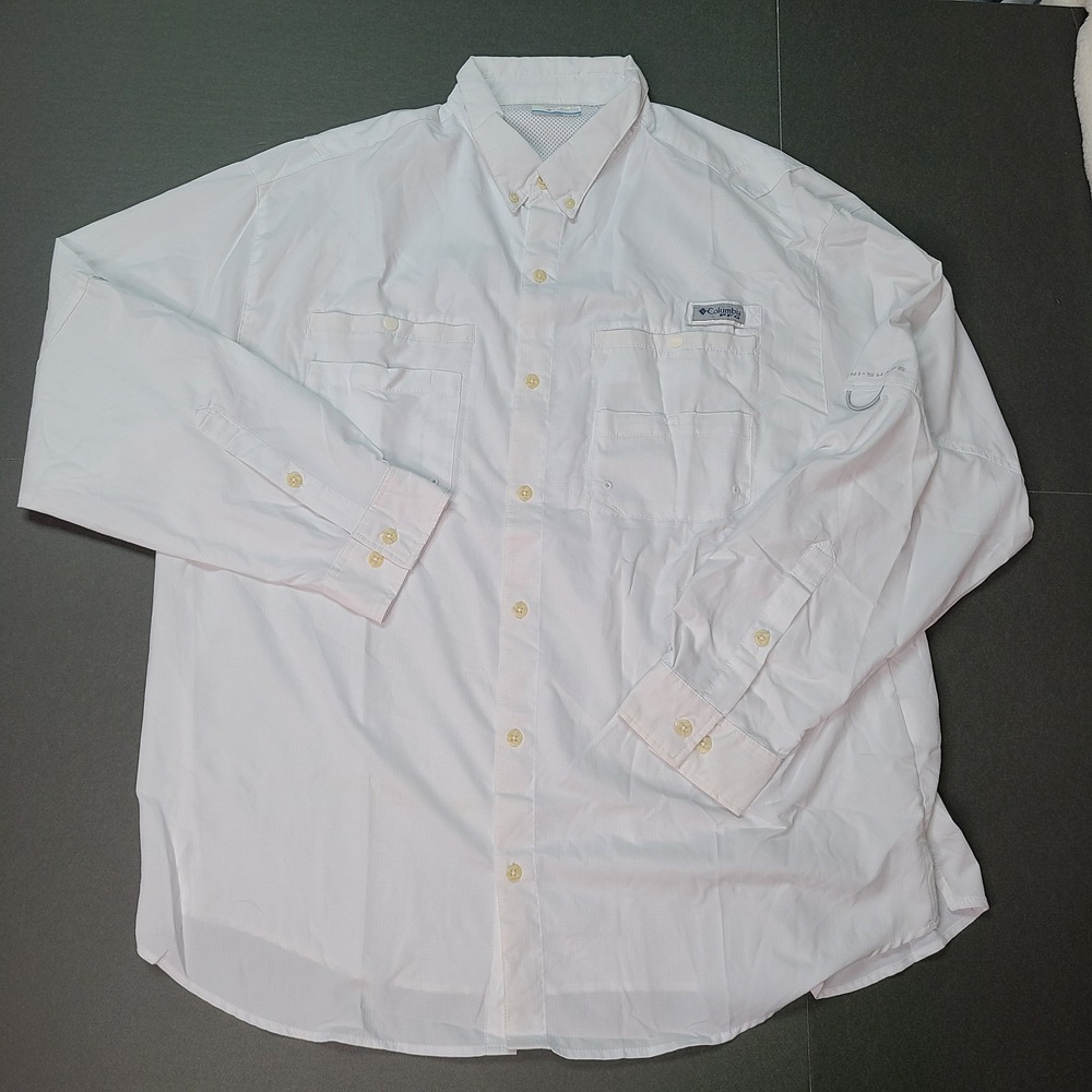 Columbia PFG Tamiami II Fishing Shirt Button Down Long Sleeve White Mens 2XL XXL
